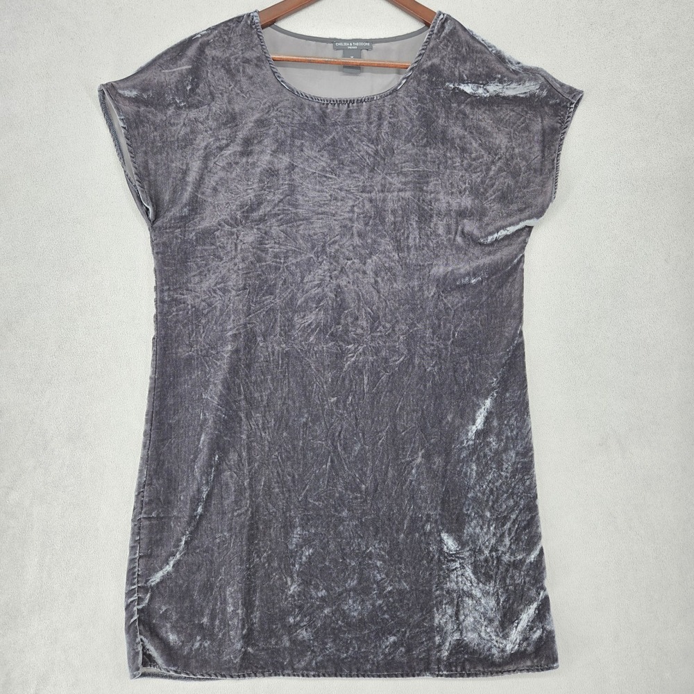 Chelsea & Theodore Womens MEDIUM‎ Velvet Shift Dress Grey 90s Grunge